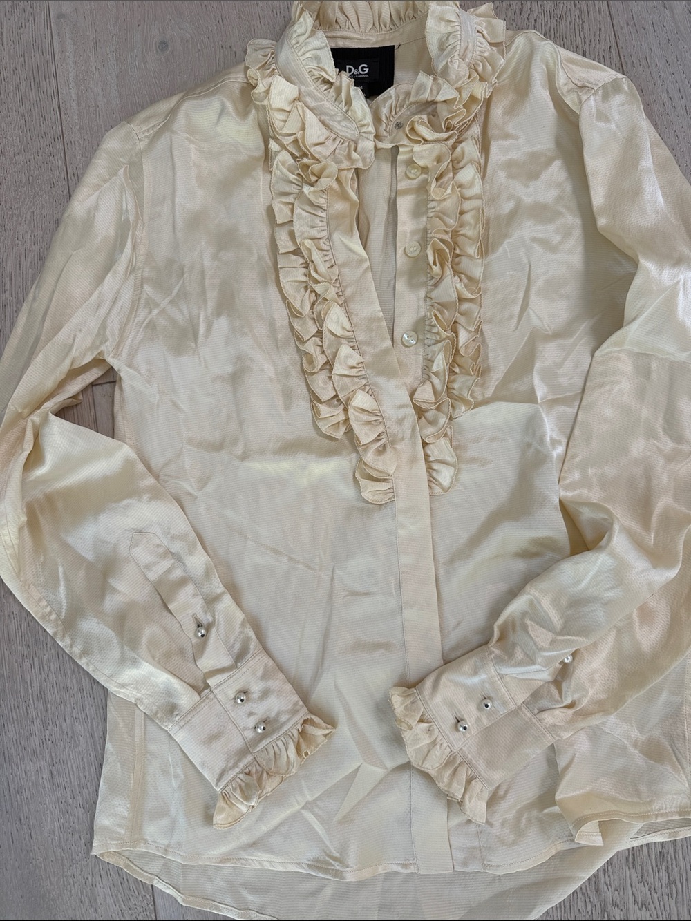 D&G Ivory Ruffle Silk-Blend Blouse